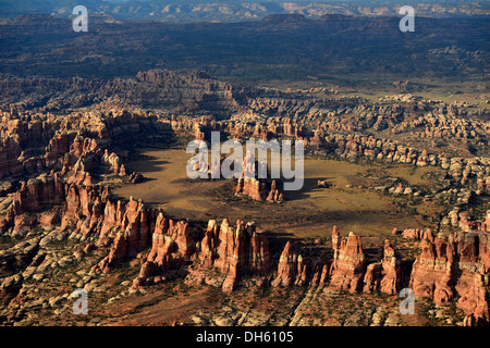 Aerial view, Chesler Park, pinnacles of the Needles District, Canyonlands National Park, Utah, USA Stock Photo