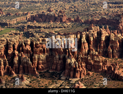 Aerial view, Chesler Park, pinnacles of the Needles District, Canyonlands National Park, Utah, USA Stock Photo