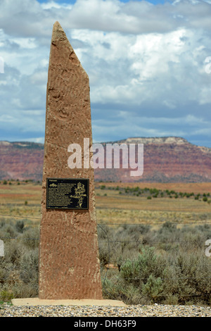 Historical marker, memorial stone, Old Paria movie set near Pahreah Townsite, Grand Staircase-Escalante National Monument, GSENM Stock Photo