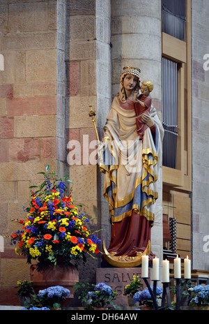 Salve Regina statue, church figure in the altar area, King Choir, Speyer Cathedral, the Imperial Cathedral Stock Photo