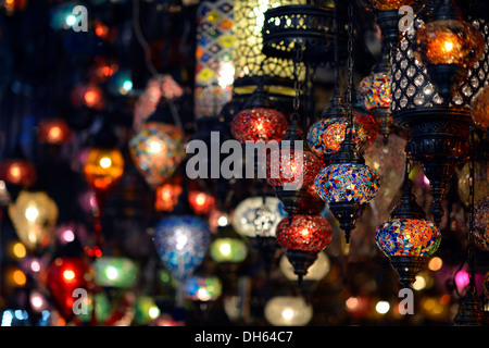 Typical stained glass lanterns or lamps, Grand Bazaar, covered market, Beyazit, old town, Istanbul, Istanbul Province, Turkey Stock Photo