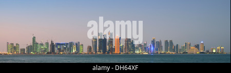 Panoramic view at dusk, skyline of Doha, Doha, Doha, Qatar Stock Photo