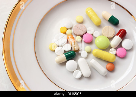 Medicine on china plate Stock Photo