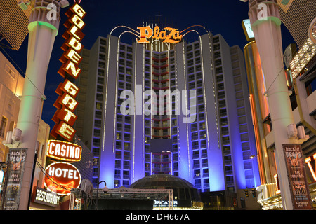 Plaza Casino Hotel, Fremont Street Experience in old Las Vegas, downtown, Las Vegas, Nevada, United States Stock Photo