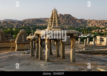 Ruin of Columns in front of Virupaksha Temple, Hemakuta Hill, Hampi, Karnataka, India, Asia Stock Photo