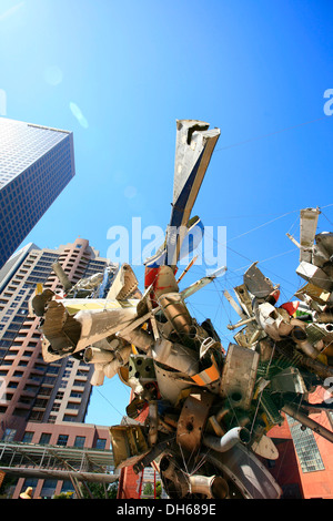 MOCA L.A., Museum of Contemporary Art, South Grand Avenue in Downtown, sculpture at the entrance of the museum, Los Angeles Stock Photo