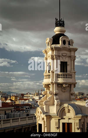 Characteristic house with a tower on the Gran Via, Madrid, Spain, Europe Stock Photo