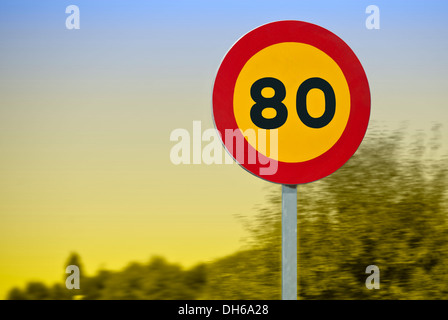 Traffic lights, speed limit 80 Stock Photo