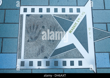 Maggie Cheung's star on the Avenue of Stars in Kowloon, Hong Kong. Stock Photo