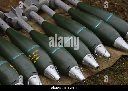 British Army 81mm mortar rounds in their containers stacked Stock Photo ...