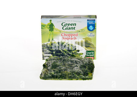 Opened Box of Green Giant frozen Chopped Spinach vegetable on white background, cutout. USA Stock Photo