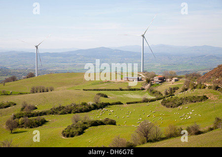 wind turbines, montepo castle, scansano, grosseto province, maremma, tuscany, italy, europe Stock Photo