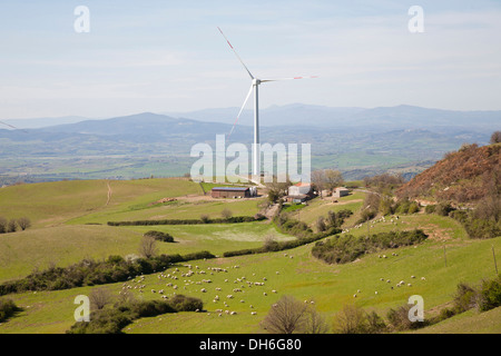 wind turbines, montepo castle, scansano, grosseto province, maremma, tuscany, italy, europe Stock Photo