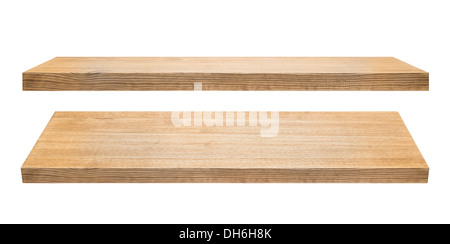 Wooden shelves isolated on white Stock Photo