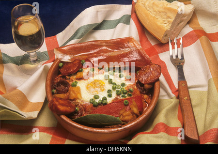 Eggs to the flamenca style, Still life (bodegon) of traditional Andalusian cuisine, Region of Andalusia, Spain, Europe Stock Photo