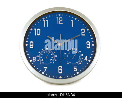 blue wall clock isolated on white background Stock Photo