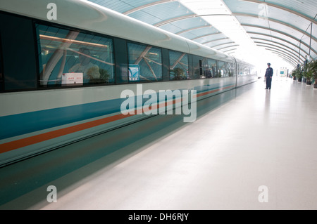 Shanghai Maglev Train also called Shanghai Transrapid - magnetic levitation train on Longyang Road Station in Shanghai, China Stock Photo