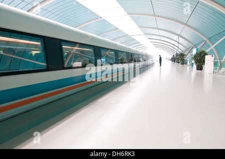 Shanghai Maglev Train also called Shanghai Transrapid - magnetic levitation train on Longyang Road Station in Shanghai, China Stock Photo