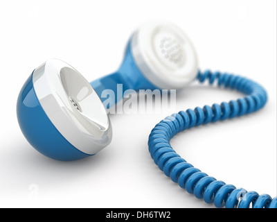 Blue telephone receiveron white background. 3d Stock Photo