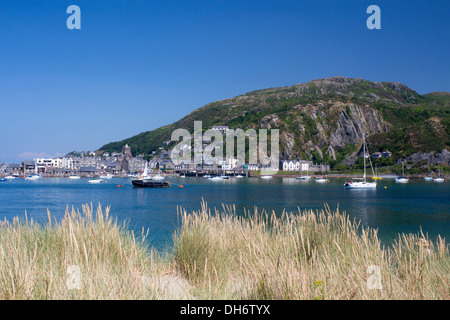 Barmouth seen from sand dunes at Fairbourne Mawddach river estuary Snowdonia National Park Gwynedd Mid Wales UK Stock Photo