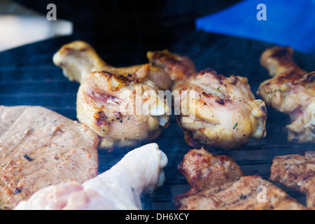 Romanian traditional barbecue in the forest Stock Photo