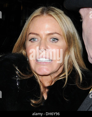 Patsy Kensit leaves The Arts Club in a leopard patterned dress. London