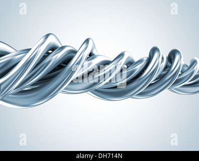 Abstract metal 3d shape twisted tubes Stock Photo