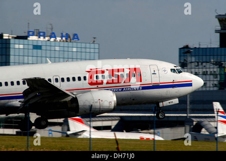 CSA airlines Aircraft landing at Prague Ruzyne Airport. Stock Photo