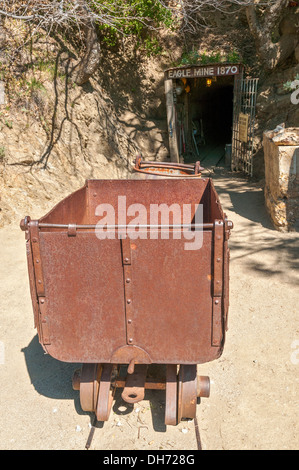 California, Julian, historic gold rush town dates from 1870, Eagle and High Peak Mine, oar cart Stock Photo