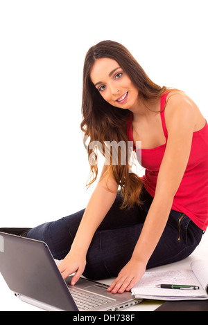 Young girl studying - isolated over white background Stock Photo