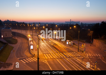 Early morning on Aleja Solidarnosci street, city of Warsaw, Poland. Stock Photo
