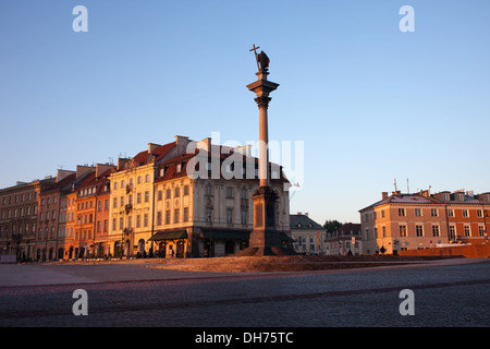 King Sigismund III Vasa column at sunrise on the Old Town Square in the city of Warsaw, Poland. Stock Photo