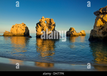 Portugal the Algarve, Rock formations near Albufeira in the evening sun Stock Photo