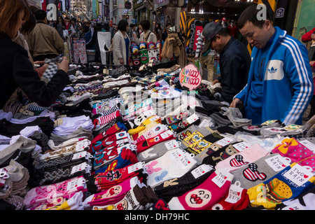 Stall selling socks in Myeongdong in the evening, Seoul, Korea Stock Photo