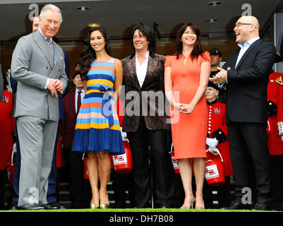 Prince Charles Prince of Wales Myleene Klass Laurence Llewelyn-Bowen Suzi Perry and Greg Wallace opening of 2012 Ideal Home Stock Photo