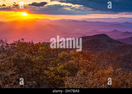 Blue Ridge Mountains at sunset in north Georgia, USA. Stock Photo