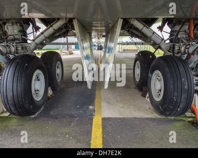 Landing gear of a jumbo jet airliner Stock Photo