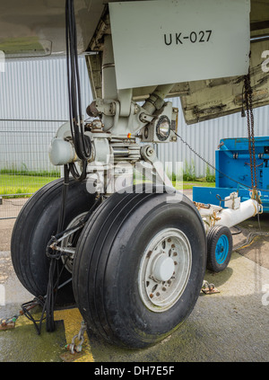 Landing wheels of a jumbo jet airliner Stock Photo