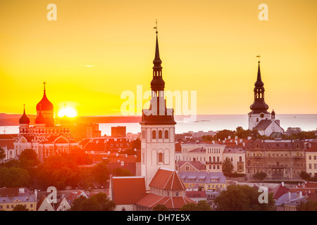 Sunset in Tallinn, Estonia at the old city. Stock Photo