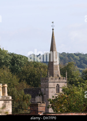 Lacock Village in Wiltshire England UK  St Cyriac's Church spier Stock Photo