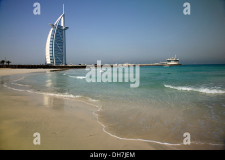 The Burj Al Arab or (Tower of the Arabs) Hotel on the beach front, Dubai, UAE. Stock Photo