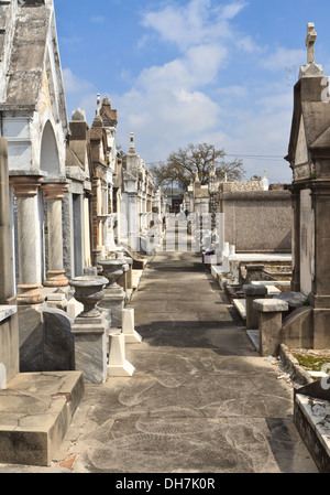 A row of marble and granite above ground tombs in Lafayette Cemetery #2 in New Orleans, Louisiana Stock Photo