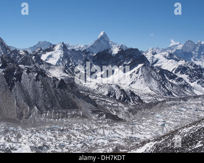 The stunning Ama Dablam and the Khumbu Glacier seen from Kala Patthar in the Nepal Himalaya. Stock Photo