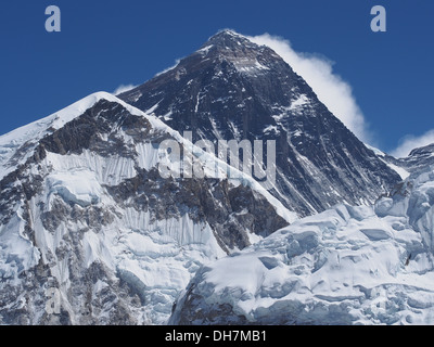 The peak of Mount Everest seen from Kala Patthar in the Nepal Himalaya. Stock Photo