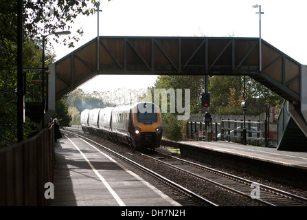 Cross Country Voyager train passing through Bromsgrove station, Worcestershire, UK Stock Photo