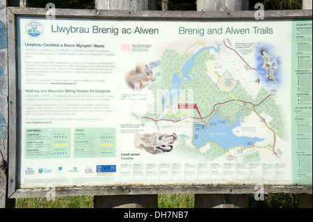 Llyn Brenig Reservoir Map Trail Alwen trails Wales Stock Photo