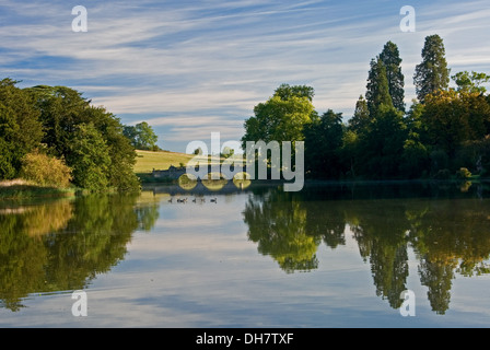 Early morning reflections in the lake at Compton Verney in South Warwickshire. Stock Photo