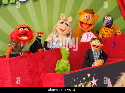 Animal Miss Piggy Fozzy Bear Gonzo Kermit Frog Muppets are honored with a Star on Hollywood Walk of Fame Los Angeles California Stock Photo