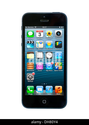 iPhone 5 smartphone showing home screen Stock Photo