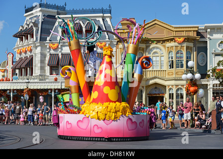 Float at a Parade on Main Street, Magic Kingdom, Disney World Resort, Orlando Florida Stock Photo